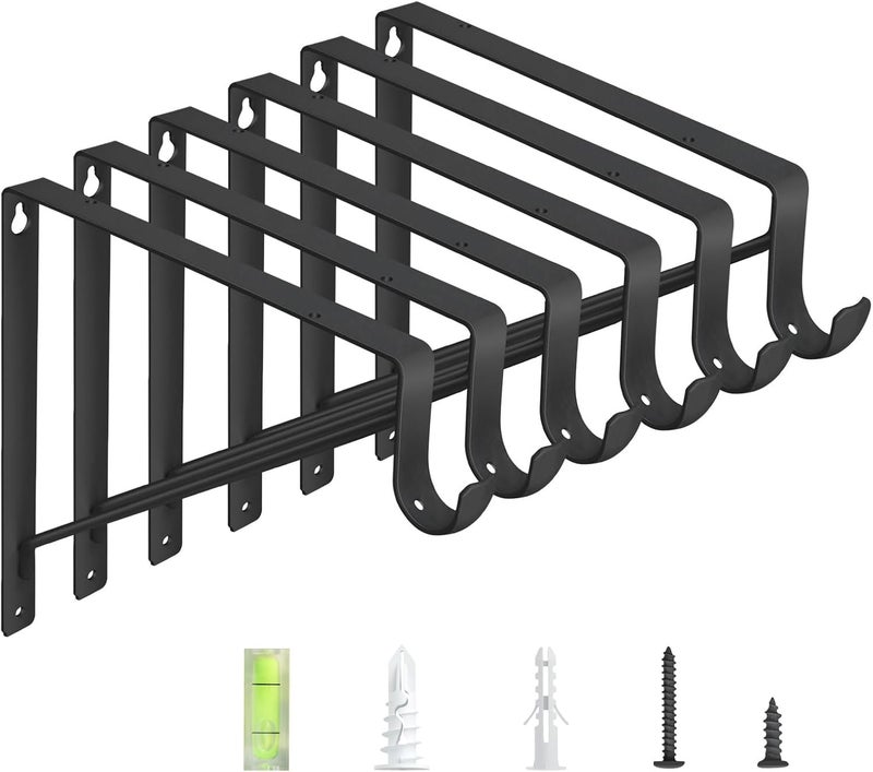 WEKIS 6-Pack Closet Rod Bracket, 10.8x10.8Inch Closet Shelf Brackets Heavy Duty Wall Mounted, Matte Black Steel Closet Rod Support Brackets Holder, 300 Lbs Load Capacity with Anchors Screws - Image 1